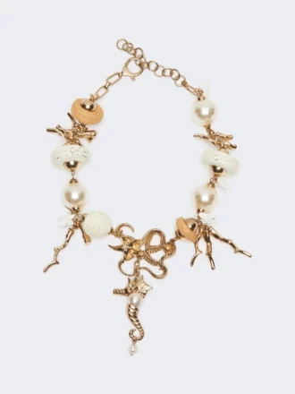 “Abissi” chokerhalsketting van metaal en raffia, goud