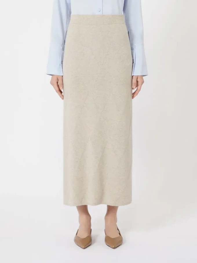 Argyle-rok van kasjmiergaren, beige Argyle-rok van kasjmiergaren, beige