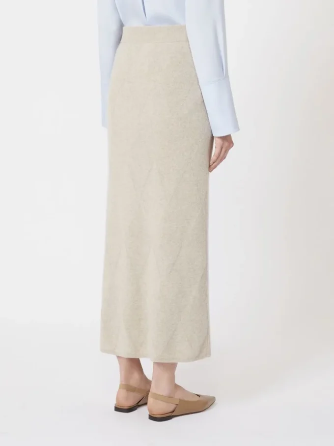 Argyle-rok van kasjmiergaren, beige Argyle-rok van kasjmiergaren, beige