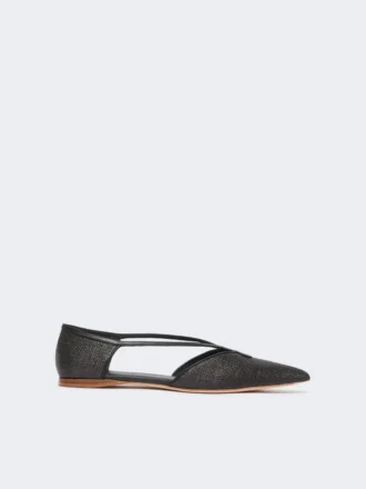 Ballerina’s met raffia-look en gevlochten patroon, zwart