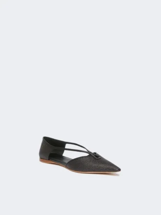 Ballerina’s met raffia-look en gevlochten patroon, zwart