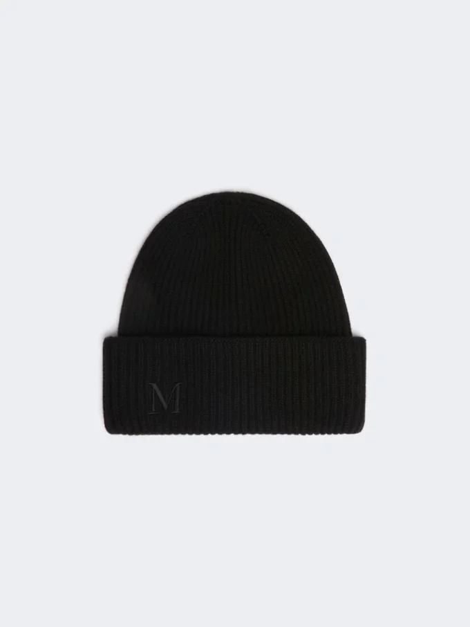 Beanie van geribd kasjmier, zwart Beanie van geribd kasjmier, zwart