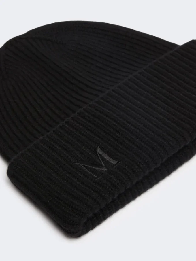 Beanie van geribd kasjmier, zwart Beanie van geribd kasjmier, zwart