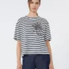 Bedrukt katoenen jersey T-shirt, marineblauw