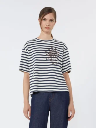 Bedrukt katoenen jersey T-shirt, marineblauw