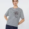 Bedrukt katoenen jersey T-shirt, marineblauw