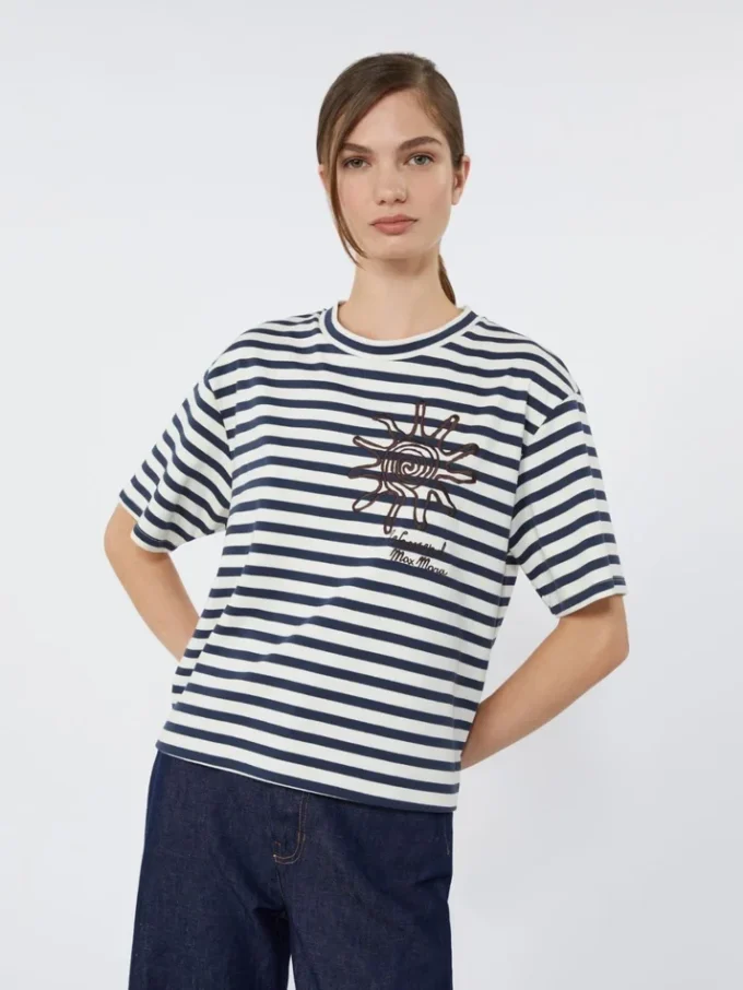 Bedrukt katoenen jersey T-shirt, marineblauw