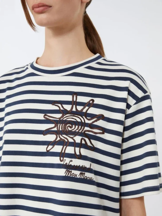 Bedrukt katoenen jersey T-shirt, marineblauw
