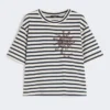Bedrukt katoenen jersey T-shirt, marineblauw