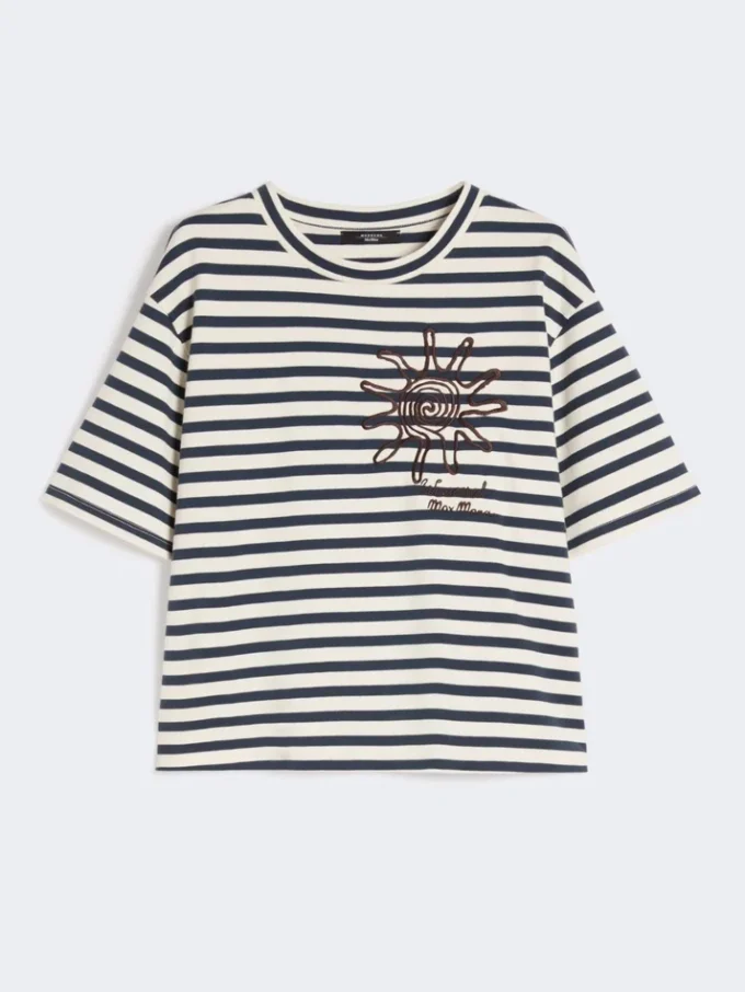 Bedrukt katoenen jersey T-shirt, marineblauw