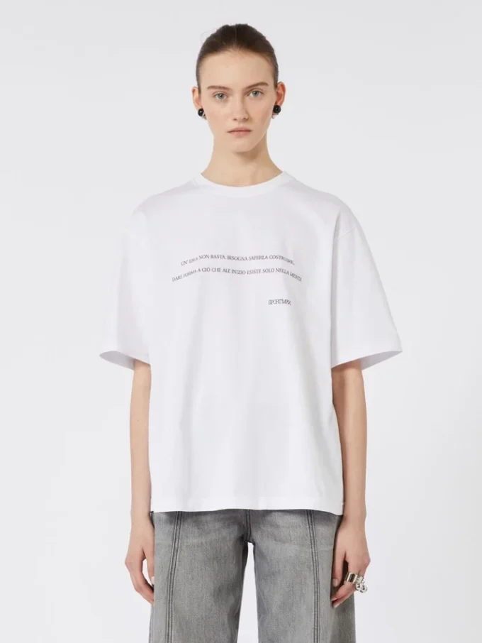 Bedrukt katoenen T-shirt, optisch wit Bedrukt katoenen T-shirt, optisch wit