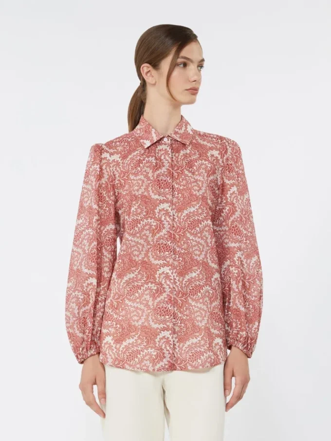 Bedrukt katoenen voile shirt, kersenrood Bedrukt katoenen voile shirt, kersenrood