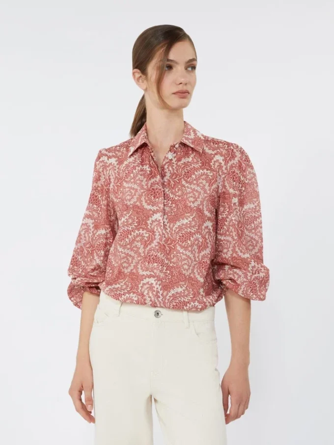 Bedrukt katoenen voile shirt, kersenrood Bedrukt katoenen voile shirt, kersenrood