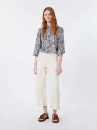Bedrukt katoenen voile shirt, marineblauw