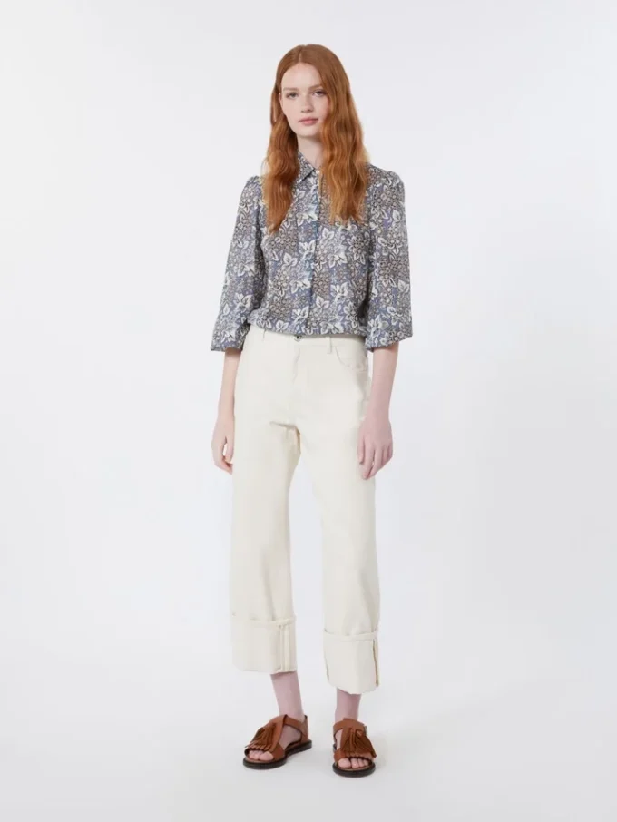 Bedrukt katoenen voile shirt, marineblauw Bedrukt katoenen voile shirt, marineblauw