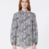 Bedrukt katoenen voile shirt, marineblauw Bedrukt katoenen voile shirt, marineblauw