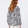 Bedrukt katoenen voile shirt, marineblauw Bedrukt katoenen voile shirt, marineblauw