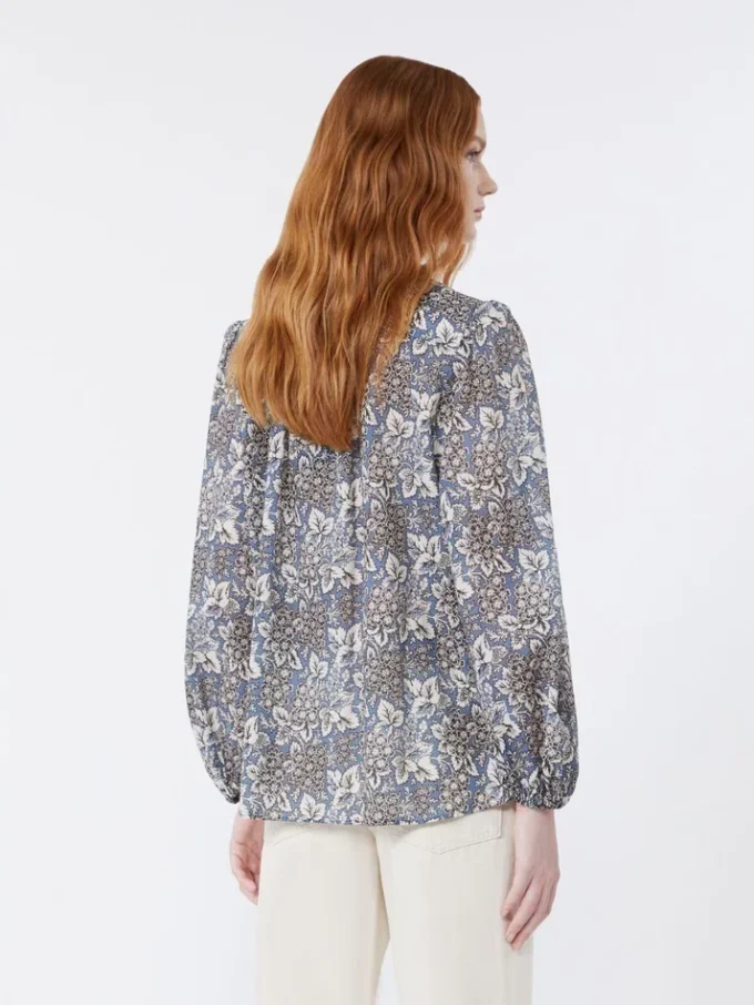 Bedrukt katoenen voile shirt, marineblauw Bedrukt katoenen voile shirt, marineblauw