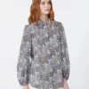 Bedrukt katoenen voile shirt, marineblauw Bedrukt katoenen voile shirt, marineblauw