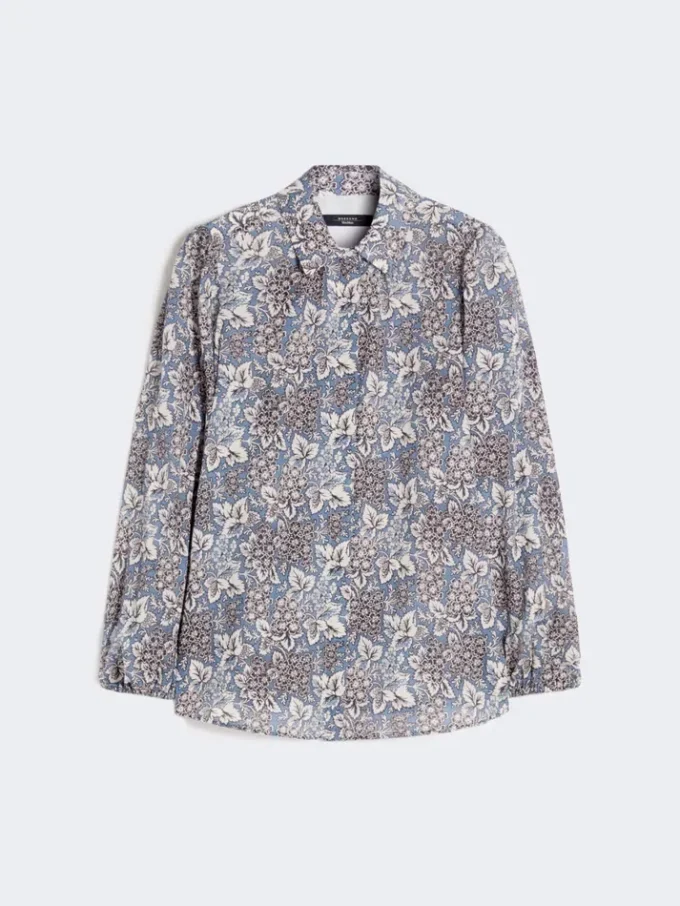 Bedrukt katoenen voile shirt, marineblauw Bedrukt katoenen voile shirt, marineblauw