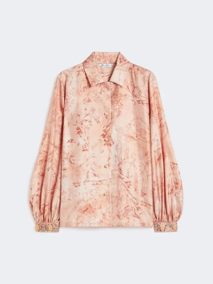Bedrukt zijden overhemd, roze Bedrukt zijden overhemd, roze