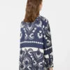 Bedrukt zijden patchwork overhemd, marineblauw Bedrukt zijden patchwork overhemd, marineblauw