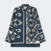 Bedrukt zijden patchwork overhemd, marineblauw Bedrukt zijden patchwork overhemd, marineblauw