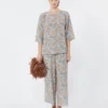 Bedrukte blouse van crêpe de chine van zijde, lichtblauw Bedrukte blouse van crêpe de chine van zijde, lichtblauw