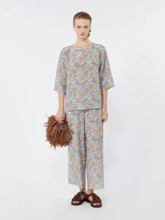 Bedrukte blouse van crêpe de chine van zijde, lichtblauw