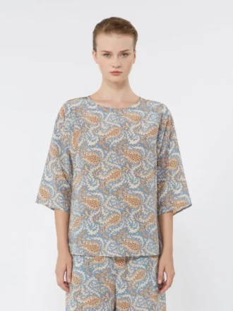 Bedrukte blouse van crêpe de chine van zijde, lichtblauw