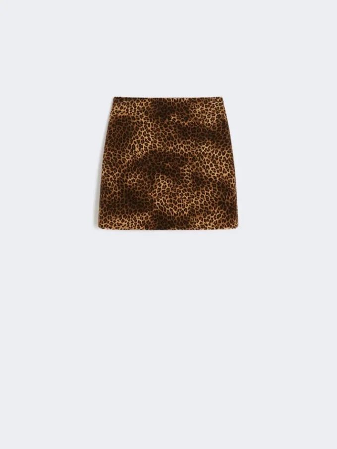 Bedrukte fluwelen minirok, camel Bedrukte fluwelen minirok, camel