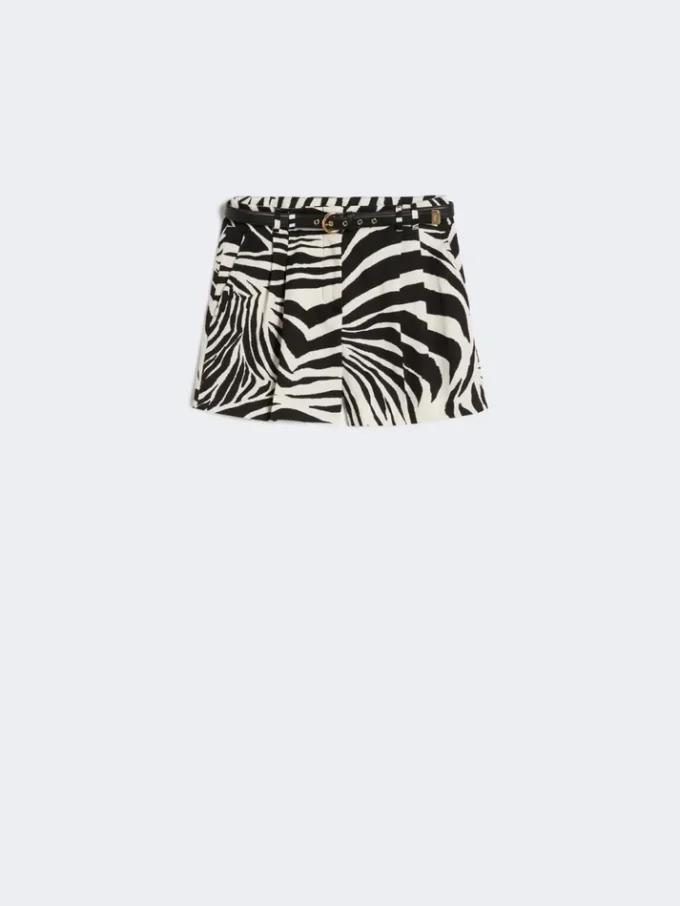 Bedrukte katoenen en linnen short, zwart Bedrukte katoenen en linnen short, zwart