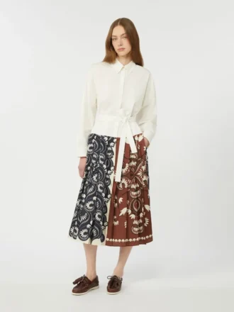 Bedrukte katoenen en twill overhemdjurk, wit