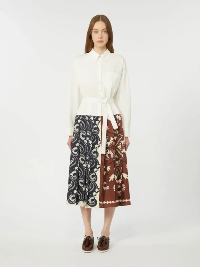Bedrukte katoenen en twill overhemdjurk, wit Bedrukte katoenen en twill overhemdjurk, wit