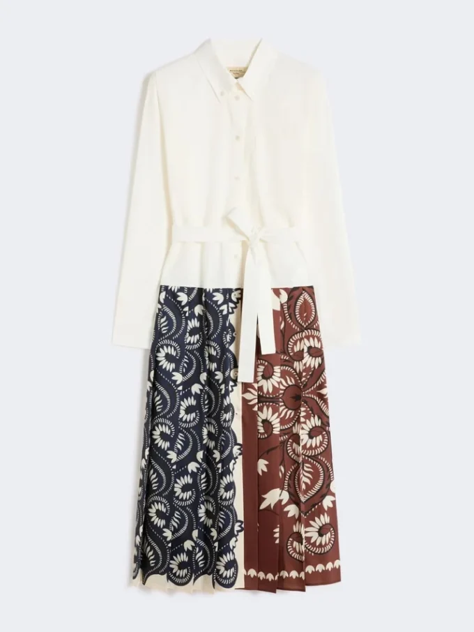 Bedrukte katoenen en twill overhemdjurk, wit Bedrukte katoenen en twill overhemdjurk, wit