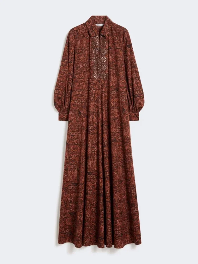 Bedrukte katoenen kaftanjurk, karamel