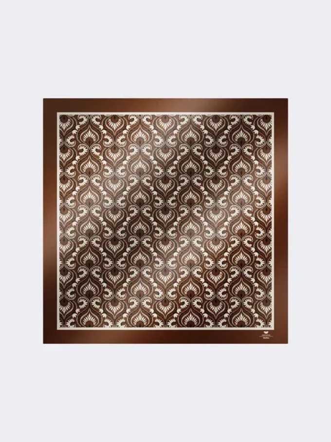 Bedrukte vierkante zijden foulard, karamel Bedrukte vierkante zijden foulard, karamel
