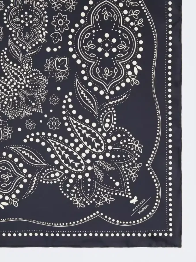 Bedrukte vierkante zijden foulard, middernachtblauw Bedrukte vierkante zijden foulard, middernachtblauw