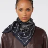 Bedrukte vierkante zijden foulard, middernachtblauw Bedrukte vierkante zijden foulard, middernachtblauw