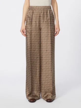 Bedrukte zijden broek, modderkleur