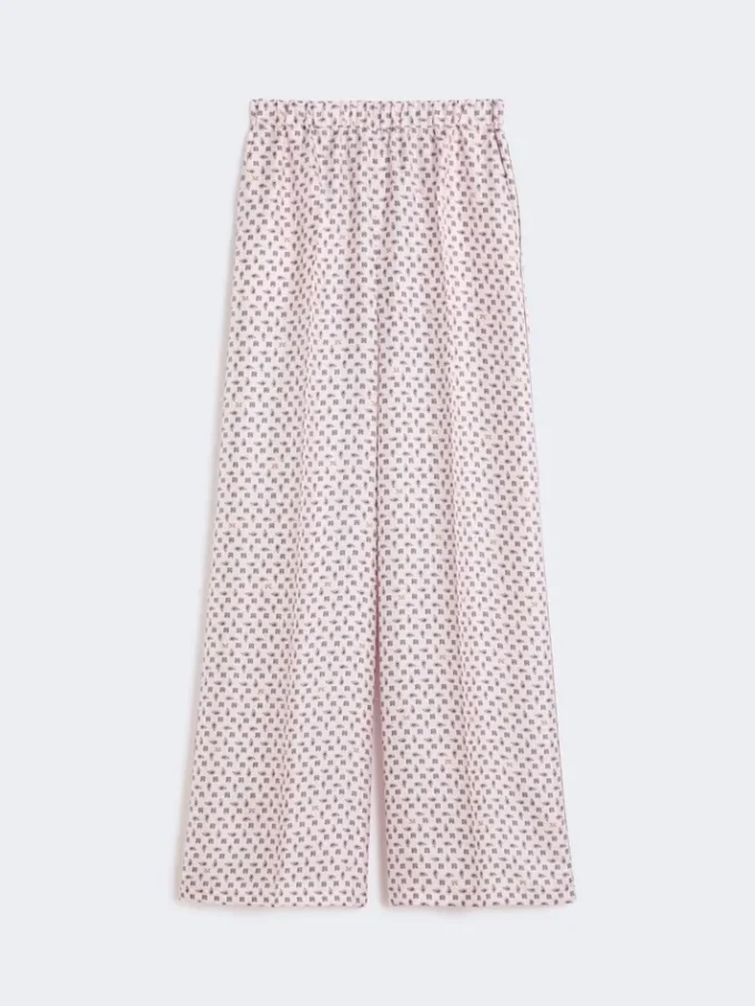 Bedrukte zijden broek, roze