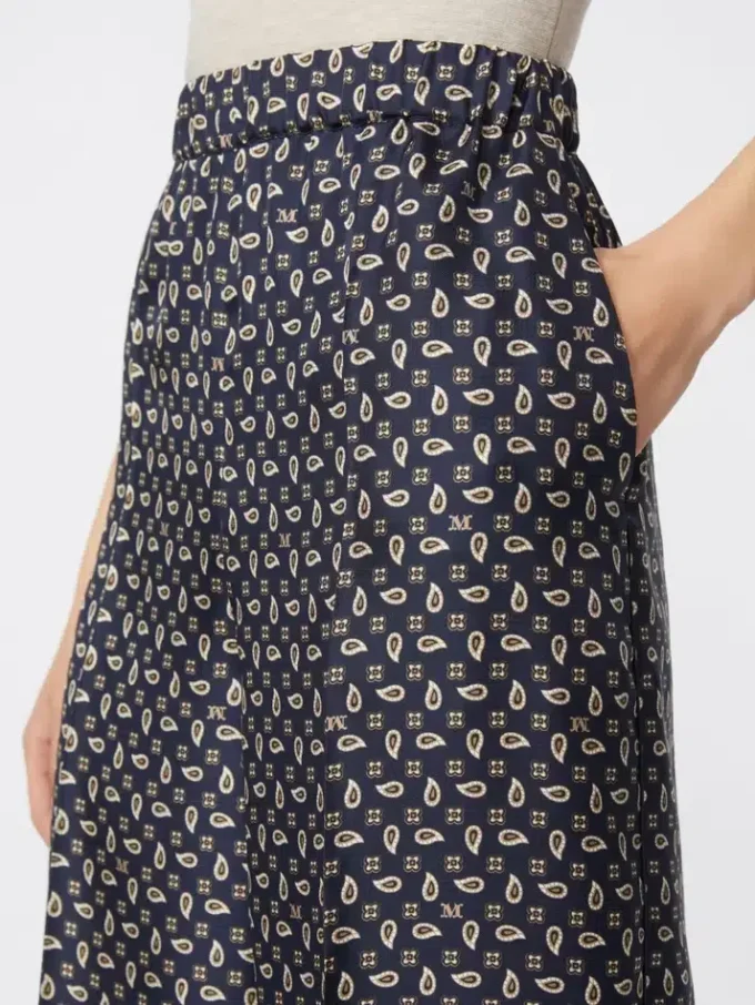 Bedrukte zijden broek, ultramarijn Bedrukte zijden broek, ultramarijn