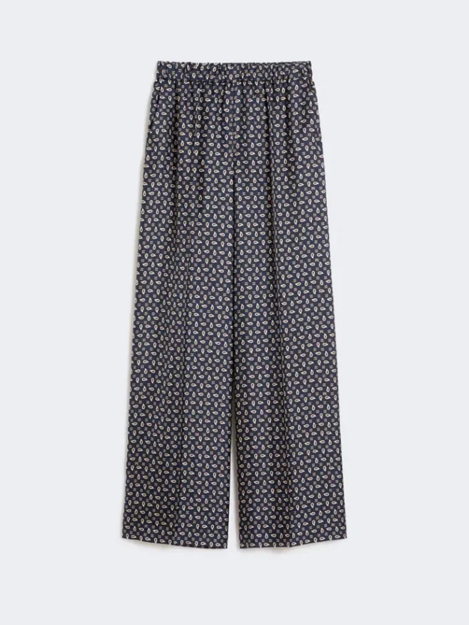 Bedrukte zijden broek, ultramarijn Bedrukte zijden broek, ultramarijn