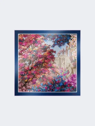 Bedrukte zijden foulard, middernachtblauw