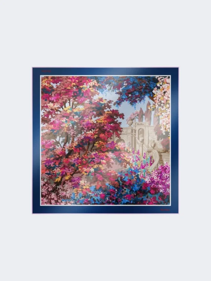 Bedrukte zijden foulard, middernachtblauw Bedrukte zijden foulard, middernachtblauw