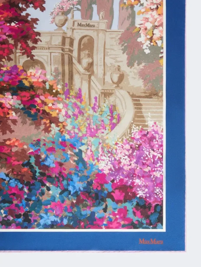 Bedrukte zijden foulard, middernachtblauw Bedrukte zijden foulard, middernachtblauw