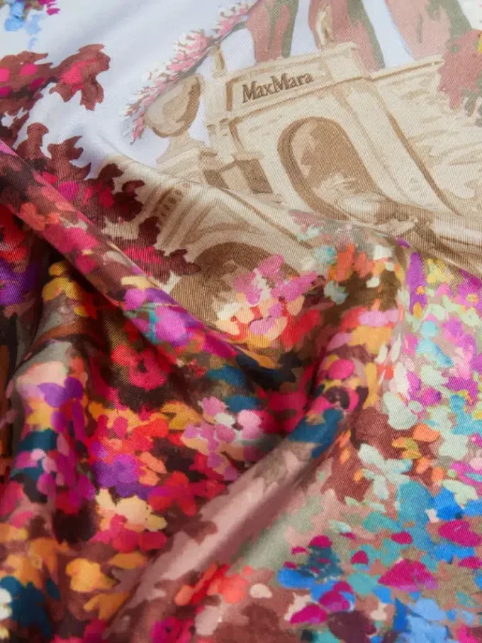 Bedrukte zijden foulard, middernachtblauw Bedrukte zijden foulard, middernachtblauw
