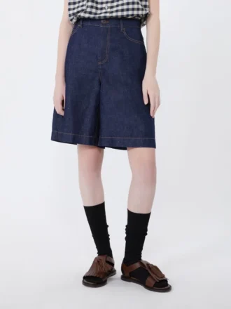 Bermudashort van katoen en linnen, marineblauw