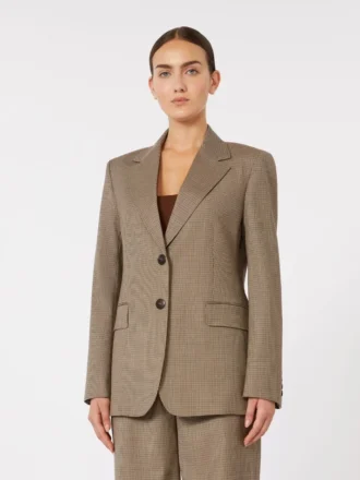 Blazer van geweven wol met patroon, karamel