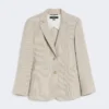 Blazer van katoen en linnen seersucker, zandkleur
